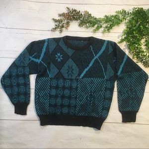 Vintage Blue and Black Knit Pullover Sweater
